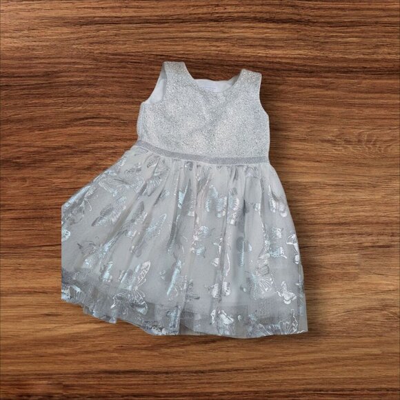 The Childrens Place 4T Silver Glitter Butterfly Tulle Party Dress  gray - Picture 2 of 12
